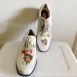 Rare Estate FootJoy Golf Shoe Women 7.5 White Art2Wear Deco Vintage 40's Motif